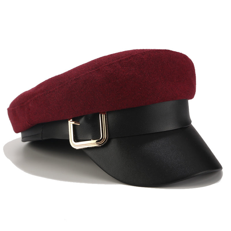 Wholesale Autumn Winter PU All-match Navy Cap